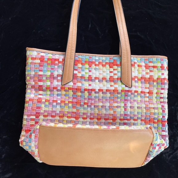 Sondra Roberts Squared woven tote bag with leather details - Picture 2 of 6